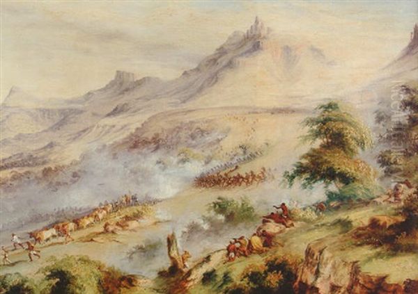 A Patrol Under The Command Of Captain Fisher Being Charged At Van Beulen's Hoek Kat River, South Africa by John Thomas Baines