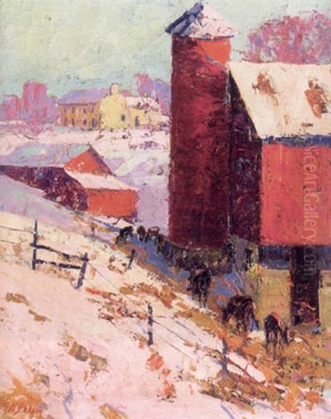 Red Barn In Winter by George Herbert Baker