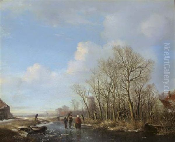 Wood Gatherers On A Frozen Stream by Hendrik van de Sande Bakhuyzen