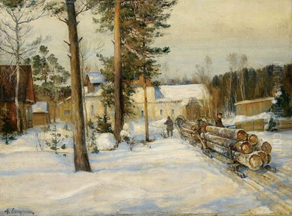 Hauling Lumber In Winter by Michael Abramovitch Balunin