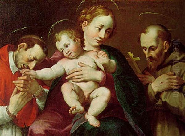 The Madonna And Child With Saints Filippo Neri And Francis by Simone Barabino