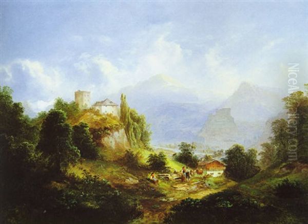 Landschaft Mit Blick Auf Die Feste Hohensalzburg by Franz Barbarini