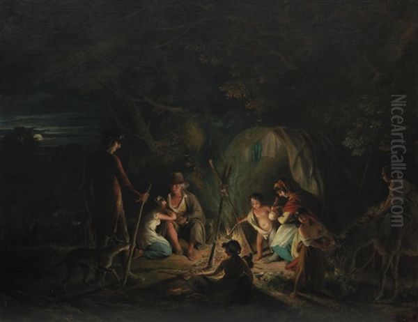 Gypsy Encampment By Moonlight by Thomas Barker