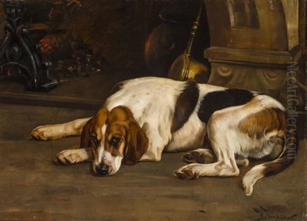 Foxhound By The Hearth by Wright Barker