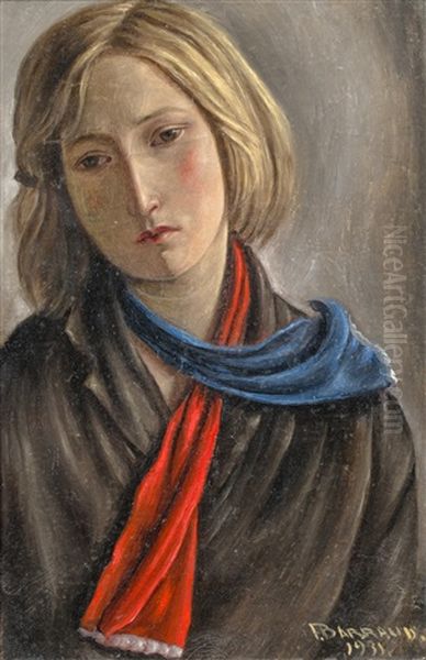 Marie A L'echarpe Rouge Et Bleue by Francois Emile Barraud