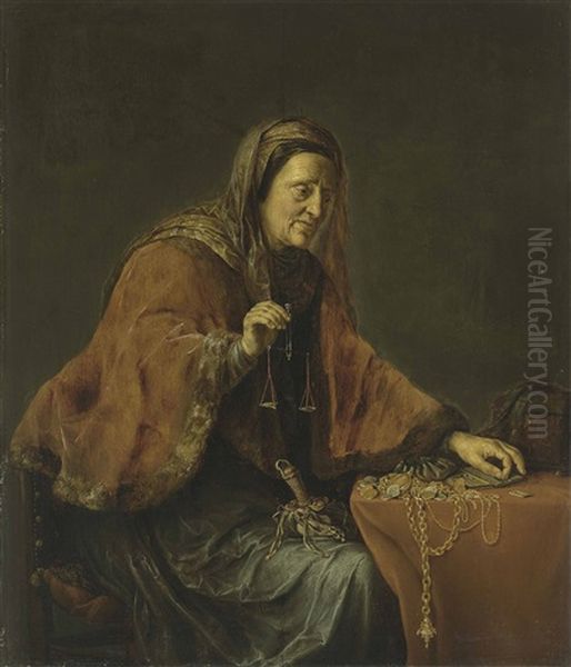 An Old Woman Weighing Gold, Or Allegory Of Avarice by Willem Bartsius