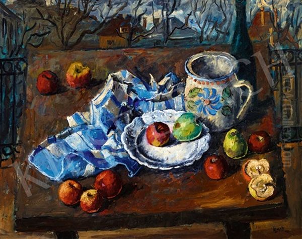 Still-life With Autumn Landscape In The Background by Andor Basch