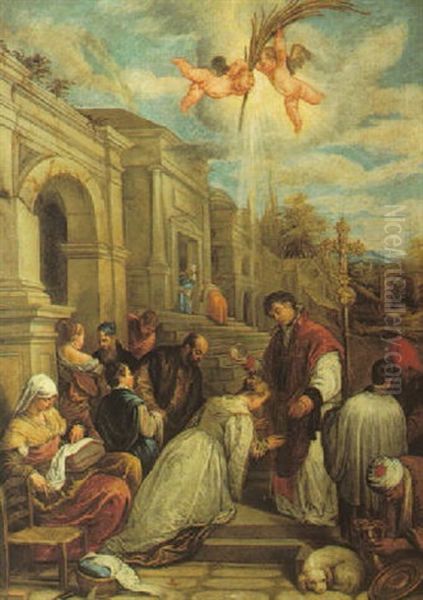 Saint Valentine Baptising Saint Lucille by Francesco Bassano the Younger