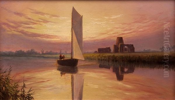 Wherry Passing St Benet's Abbey by Stephen John Batchelder