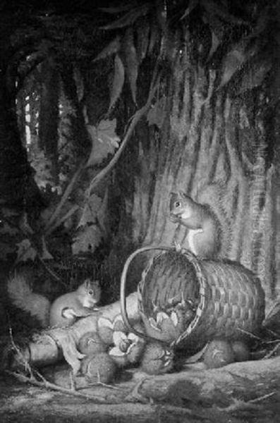 The Cornucopia - Genre Scene With Squirrels by Frederick S. Batcheller