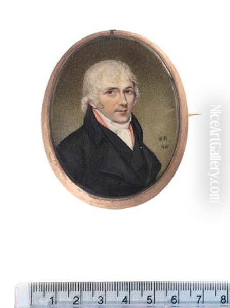 A Gentleman, Wearing Black Coat And Waistcoat, Pink Solitaire, White Chemise, Stock And Cravat, Powdered Hair by William Bate