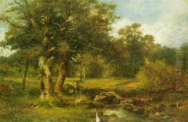 Collecting Wood By A Stream by David Bates