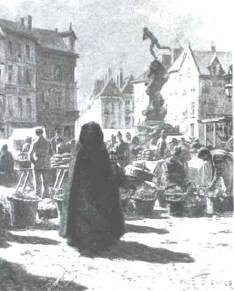 Market Scene, Antwerp by Frederick-Davenport Bates