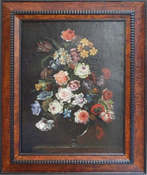 Bouquet De Fleurs Dans Un Vase Pose Sur Un Entablement by Nicolas Baudesson