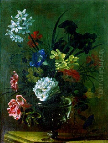 Composition Florale Dans Une Vase En Verre Sur Un Entablement by Nicolas Baudesson