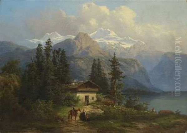 Bauernhaus Am Gebirgssee Oil Painting - Henri Baumgartner