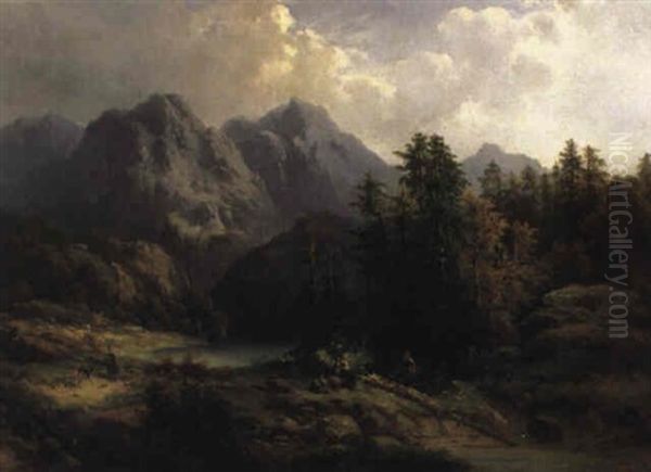 Schweizer Gebirgslandschaft Mit See by Henri Baumgartner