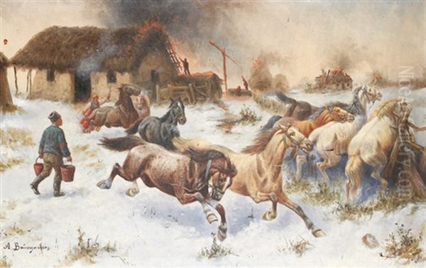 A Stable Fire by Adolf (Constantin) Baumgartner-Stoiloff