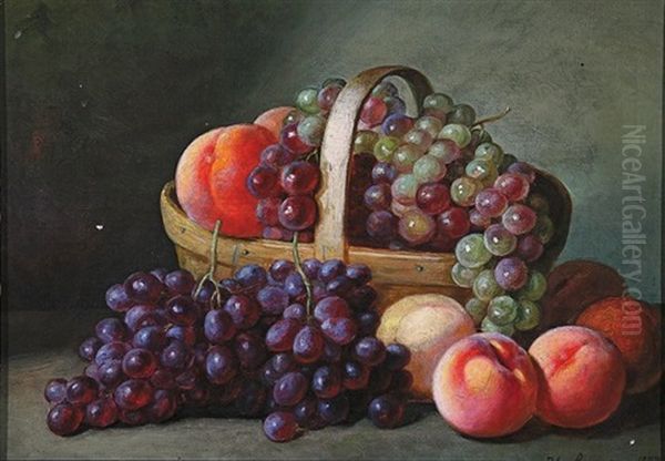 Basket Of Grapes And Peaches by Peter Baumgras