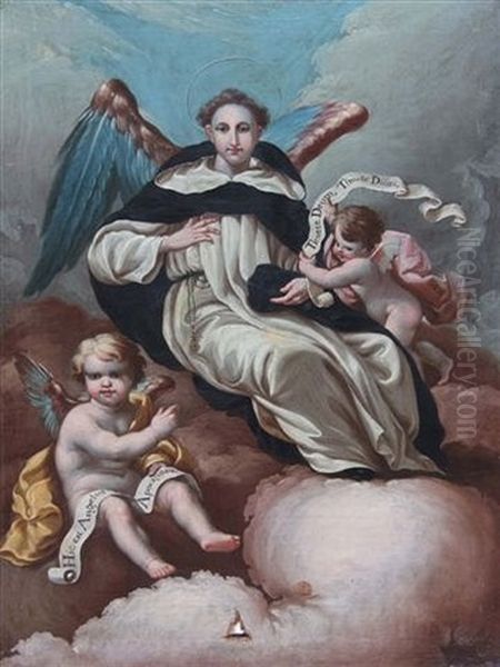 St. Vincent Ferrer And Two Cherubs In The Heavens by Manuel Bayeu y Subias