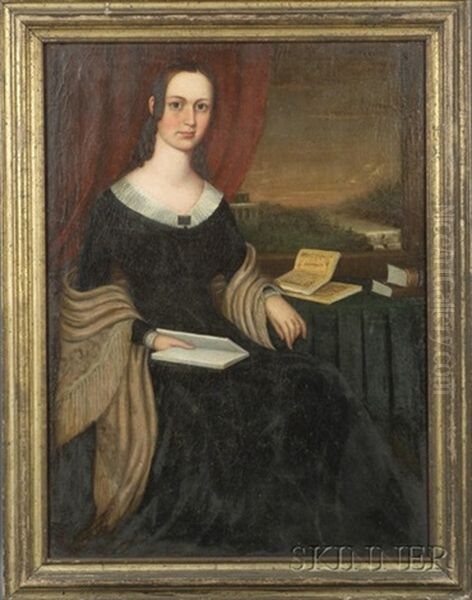 Portrait Of A Young Lady Holding A Book, Seated Before A Landscape by Orlando Hand Bears