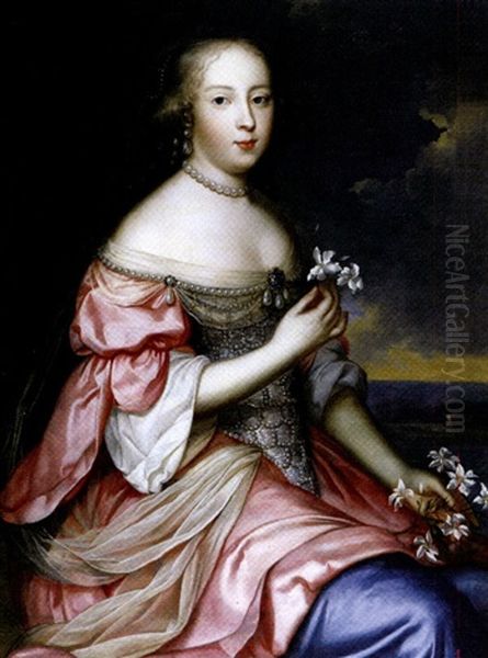 Portrait Of A Court Lady Holding A Sprig Of Orange Blossom by Charles Beaubrun