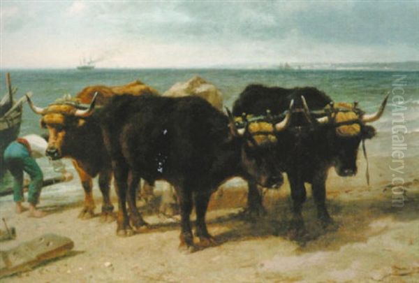 Bullock Team On The Sea Shore, Valencia by Richard Beavis