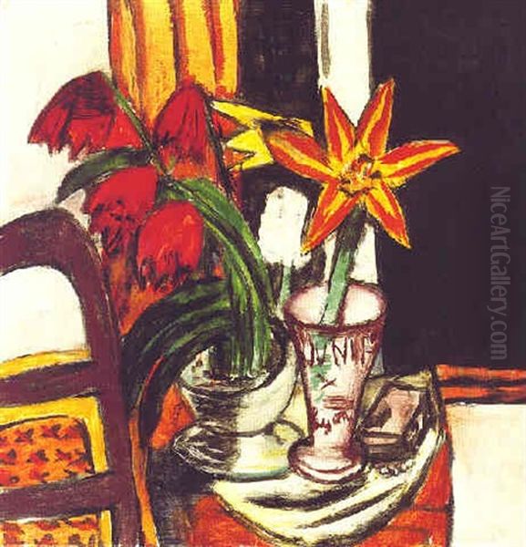 Rote Tulpen Und Feuerlilien by Max Beckmann