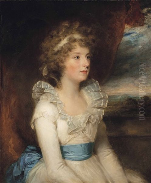 Portrait Of Elizabeth Keene (d. 1845), Half-length, In An Extensive Landscape by Sir William Beechey