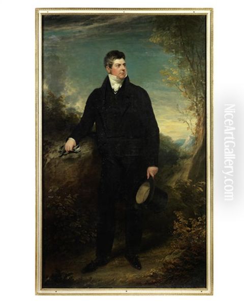 Portrait Of A Gentleman, Full-length, Standing Before A Landscape by Sir William Beechey