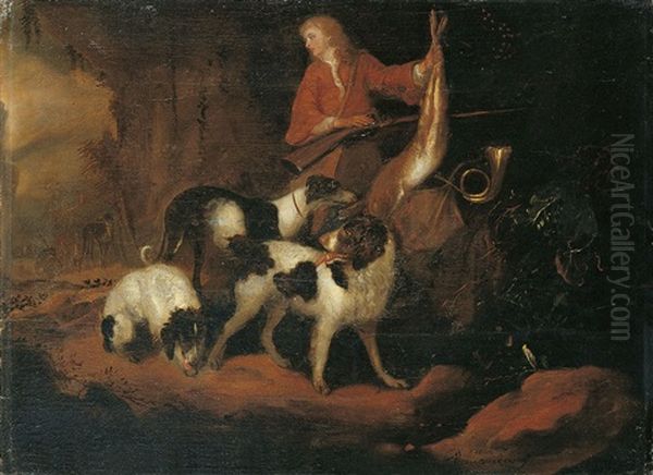 Nach Der Jagd. Jager Mit Hunden Und Erlegtem Wild by Adriaen Cornelisz Beeldemaker