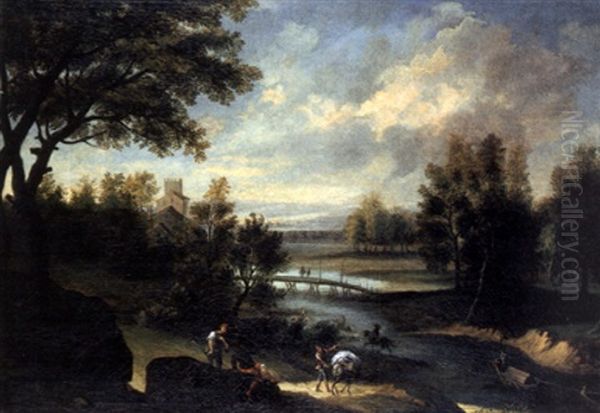 Landschaft Mit Fluss Und Traidlerpferden by Joachim Franz Beich