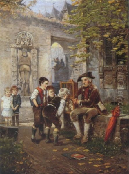 Kinder Bestaunen Weisse Mause In Einem Kafig by Fritz Beinke