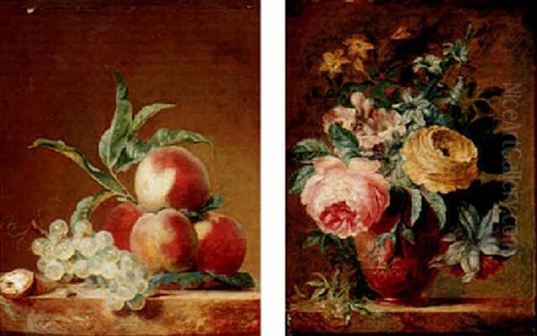 A Still Life Of Peaches, Grapes, A Walnut And A Fly, All On A Ledge by Michel Bruno Bellenge