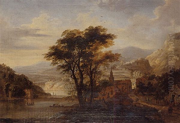 Paysage Anime Au Bord D'un Fleuve by Willem Van Bemmel