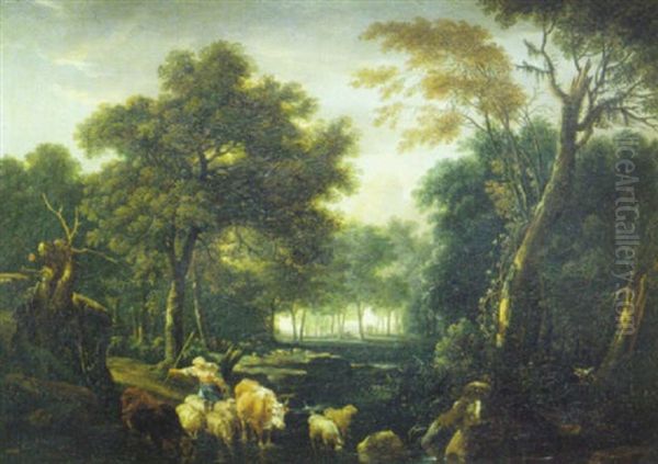 Bosque Con Pastora Y Su Rebano by Willem Van Bemmel