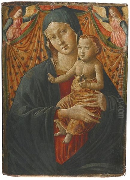 Madonna And Child Before A Cloth-of-honour Held Aloft By Two Angels by Alesso Di Benozzo