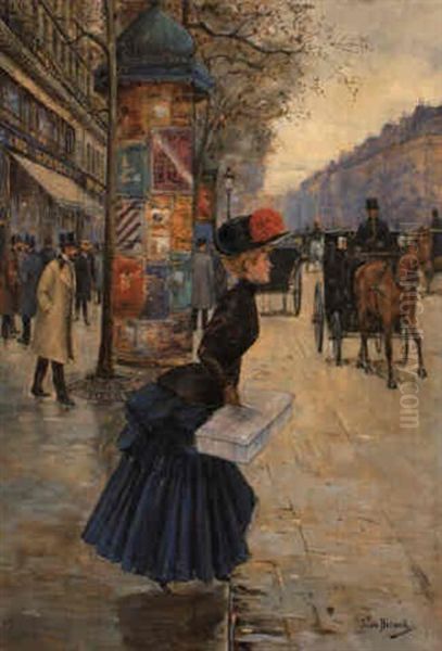 Les Grand Boulevards, Jeune Femme Devant Le Cafe Royal by Jean Beraud