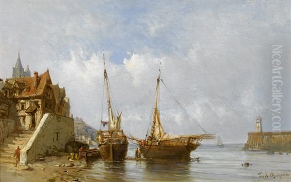 Nordfranzosischer Hafen Mit Segelschiffen by Tony-Francois de Bergue