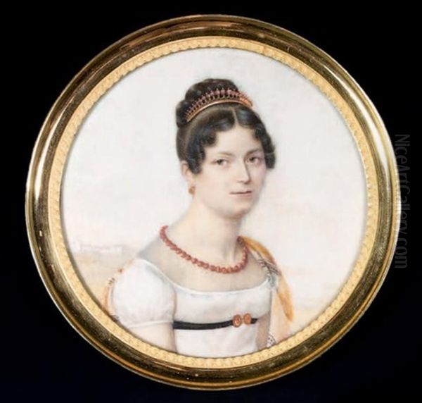 Portrait De Jeune Femme En Buste Vers La Droite Presque De Face, En Robe De Soie Blanche by Charles Antoine Claude Berny d'Ouville