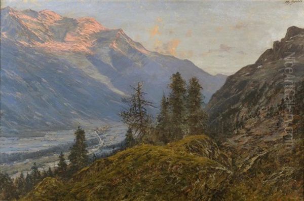 Soleil  Couchant. Le Mont Blanc Vu Des Hauteurs De La Flegere by Charles Alexandre Bertier