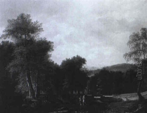 Paysage Avec Des Promeneurs Traversant Une Riviere by Jean Victor Bertin