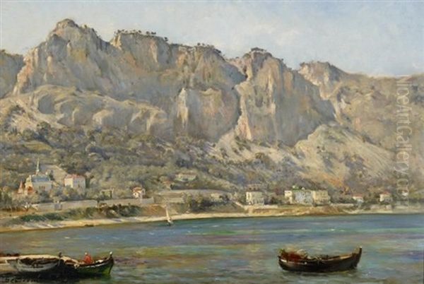 Der Strand Petit Afrique In Beaulieu-sur-mer An Der Cote D'azur by Louis Antoine Besson(Beysson)