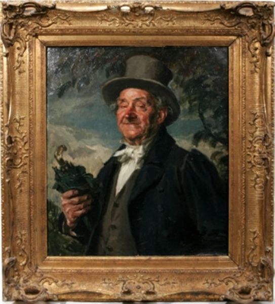 Portrait Of A Gentleman In Top Hat by Hans Best