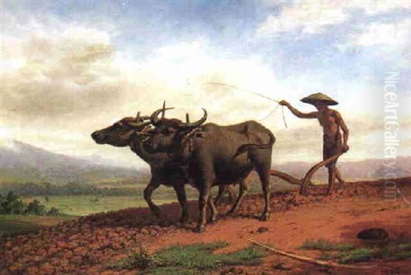 Farmer Ploughing With Two Carabaos by Jan Daniel Beynon