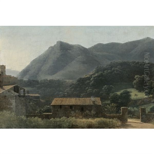 An Italianate Landscape With A Hillside Village by Jean Joseph Xavier Bidault