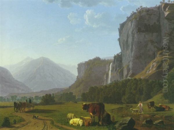 Der Reichenbachfall Bei Meiringen by Johann Jakob Biedermann