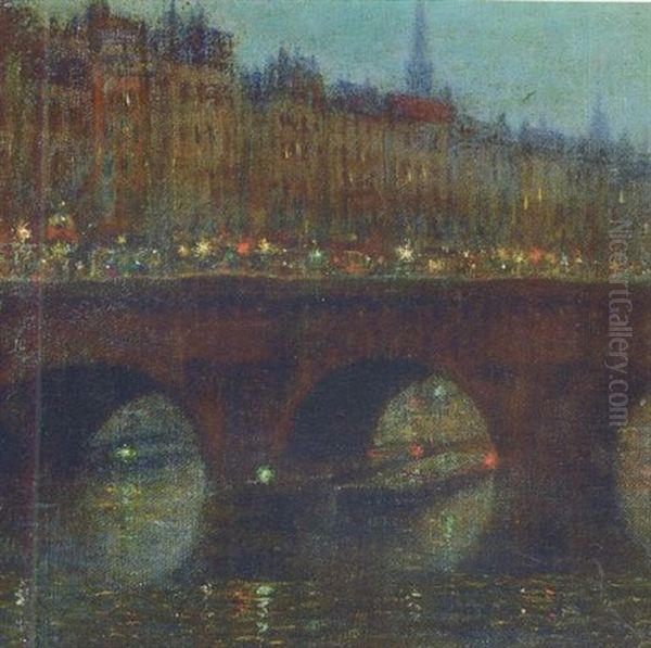 Paris, La Seine Au Pont Neuf, La Nuit by Marie Gabriel Biessy