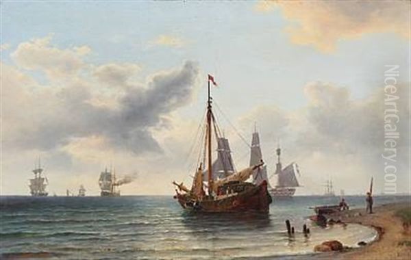 Coastal Scene With Sailing Boats And Ships by Carl Ludwig Bille