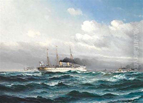 Seascape With The Imperial German Yacht Smy Hohenzollern And Other Ships From The Imperial German Navy Outside The Harbour Of Copenhagen by Vilhelm Victor Bille